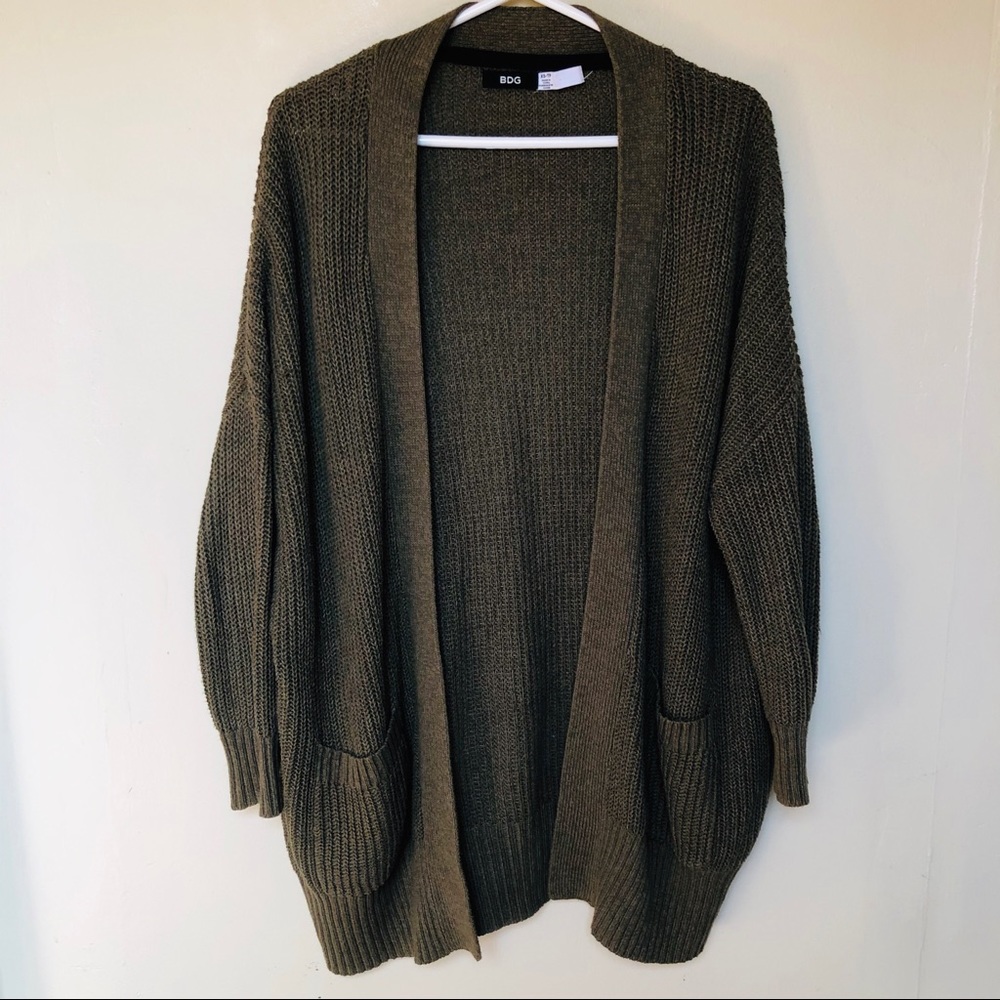 UO BDG Dark Olive Oversized Chunky Open Cardigan